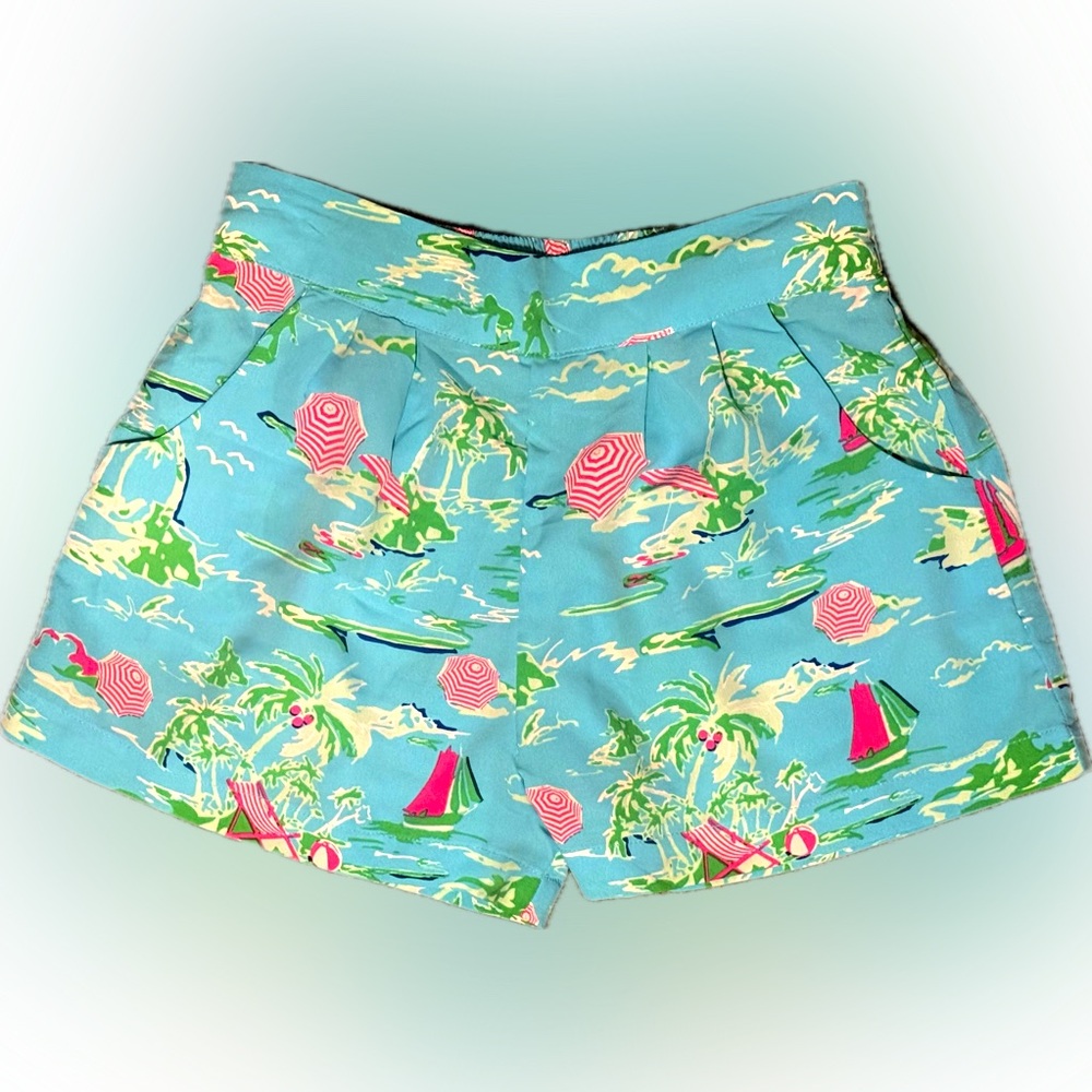 All for Color Women’s Shorts S Small Blue Summer Beach Print Stretch Waist NEW